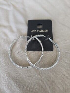 Ava & Aiden Silver Sparkle Crystal Hoop Earrings